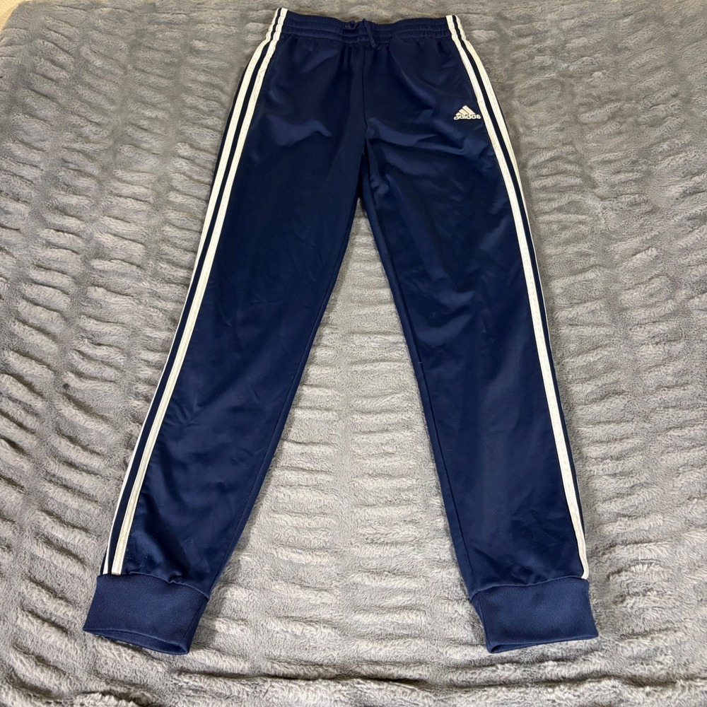 Adidas Boys Youth XL 18/20 Navy Blue 3-Stripe Track Pants Tapered Joggers AT516